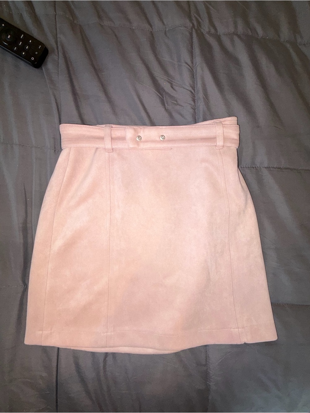 Fashion Nova Blush Pink Faux Suede Mini Skirt with Belt Detail | Size Small